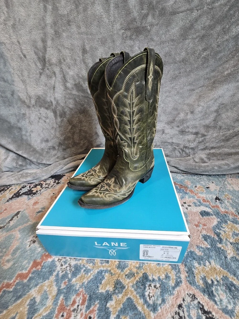 Lane Collection Olive Green Embroidered Western Heeled Boots - Picture 1 of 7